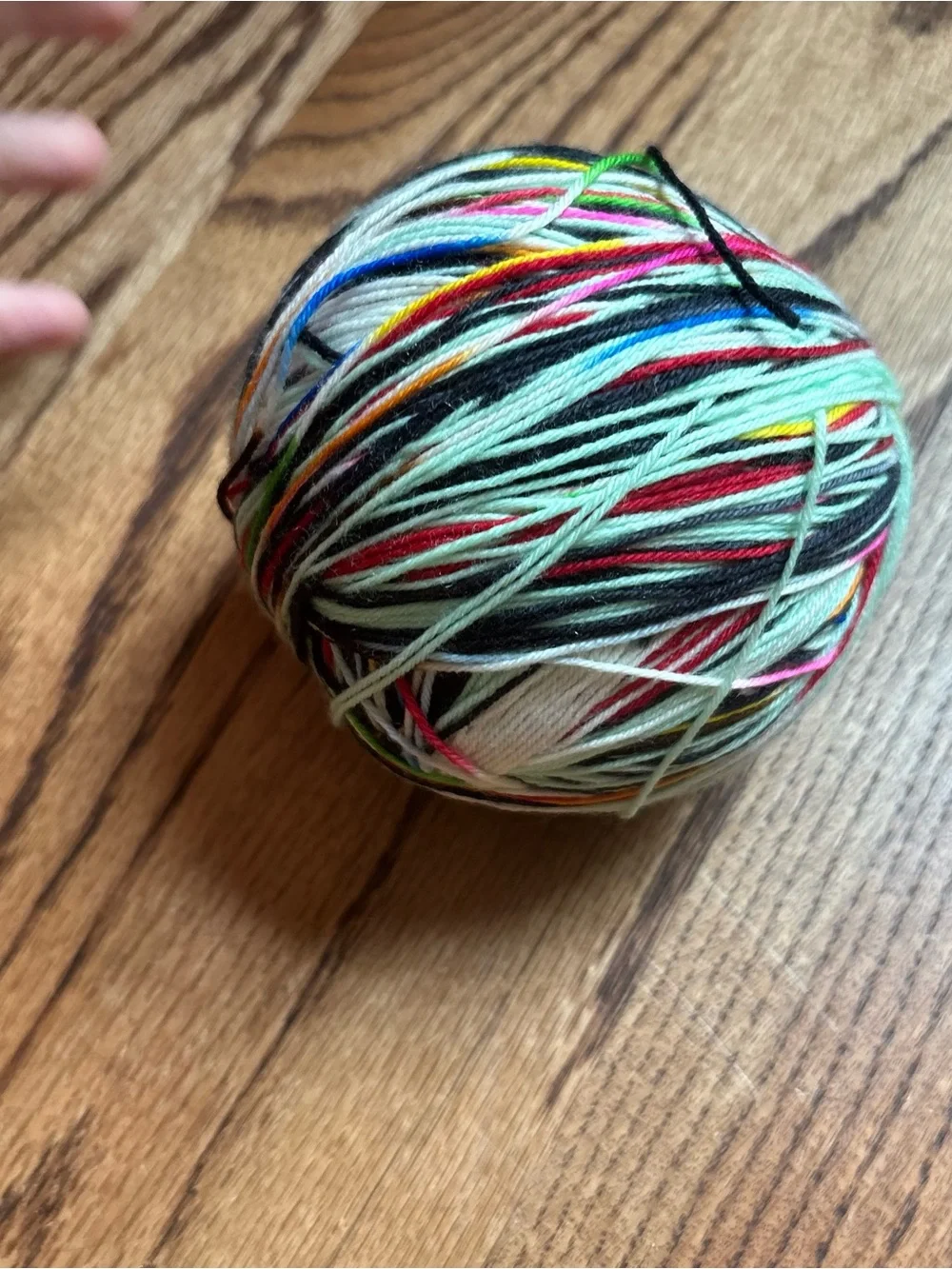 Yarn Fingering Hand Dyed Rainbow Wool Blend 105g Mint Black Knitting Crochet